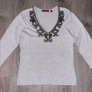Elegant Gray Embellished bronzed beads Women's Top